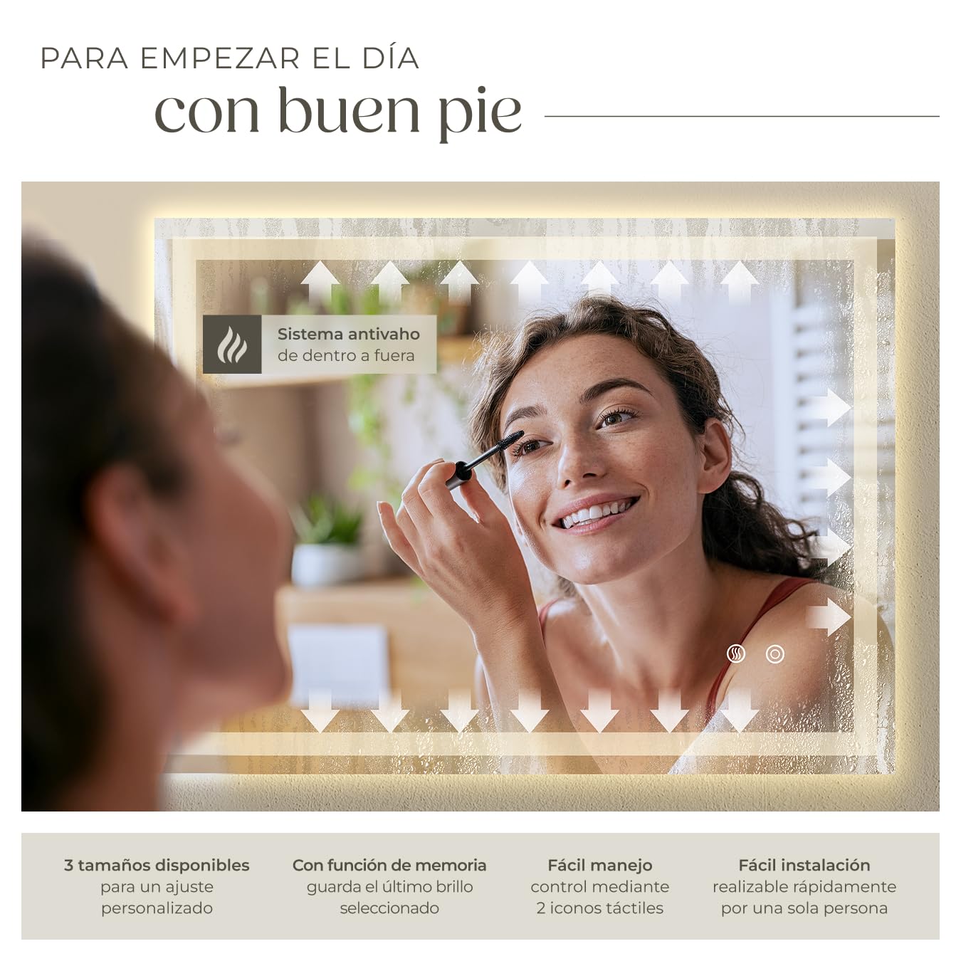 tectake® Espejo Baño LED sin Marco Rectangular, Diseño Moderno, Espejo Pared con Luz, Espejos de Baño con Luces, Decoracion Hogar, Decoracion Pared - 50x70 cm