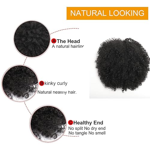 Miniatura 5 de Extensión de cola de caballo rizada con cordón para mujeres negras, extensiones de cabello sintético corto afro kinkys rizado con dos clips (#4)