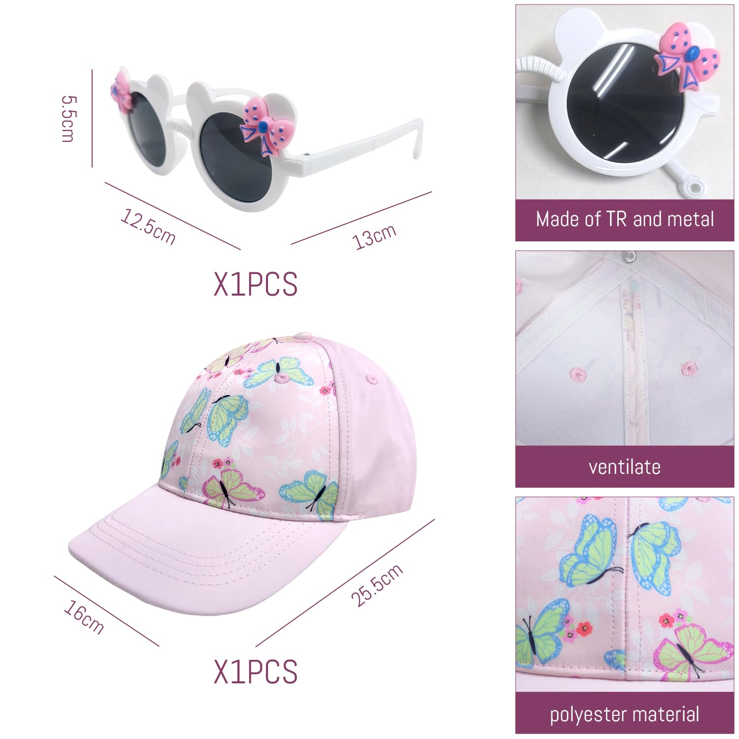 1 Pieza De Gorra De Béisbol Para Niños Y 1 Pieza De Anteojos, Sombrero Para El Sol Ajustable, Diseño De Agujero De Cola De Caballo, Sombrero Para Deportes Al Aire Libre.