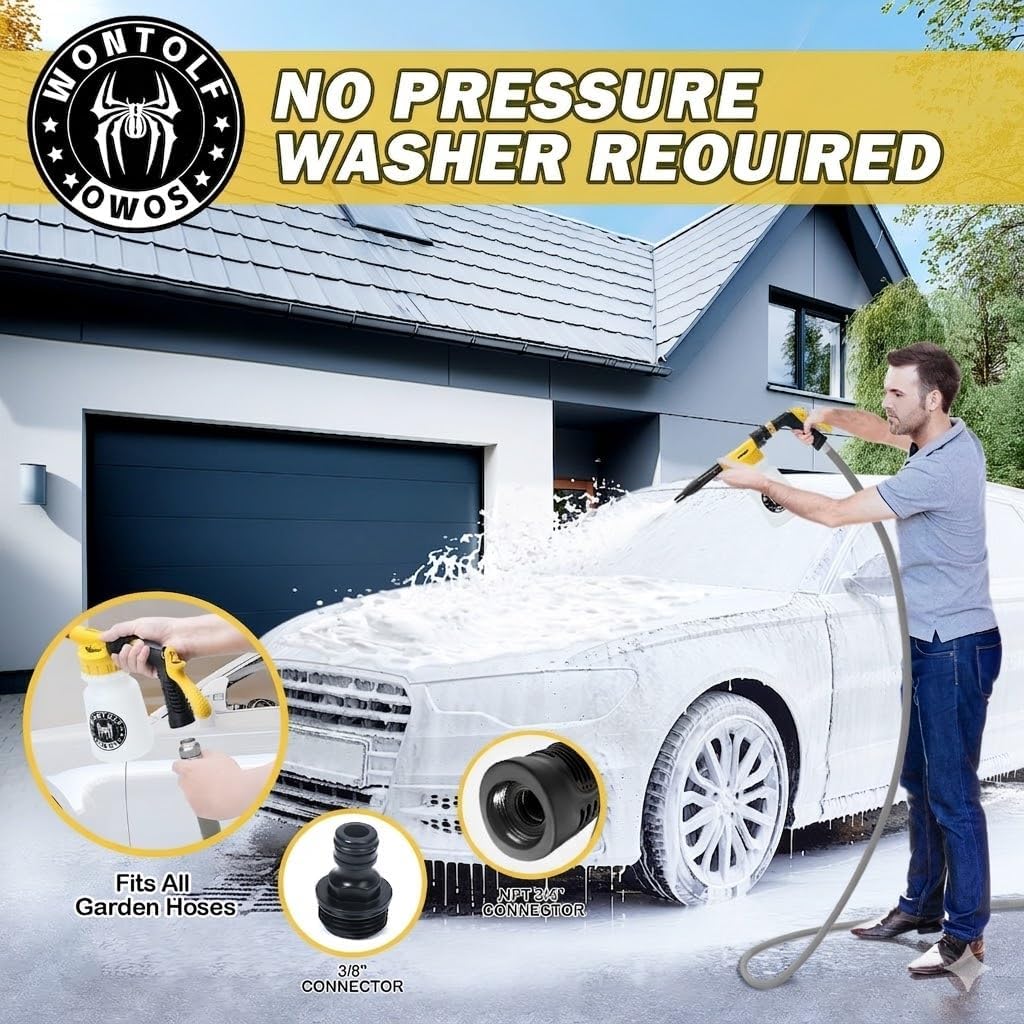 Wontolf Car Wash Foam Gun Foam Sprayer - Foam Cannon Garden Hose- Car Wash Kit - Snow Foam Blaster with Microfiber Wash Mitt + Storage Bag - Car Accessories for Men