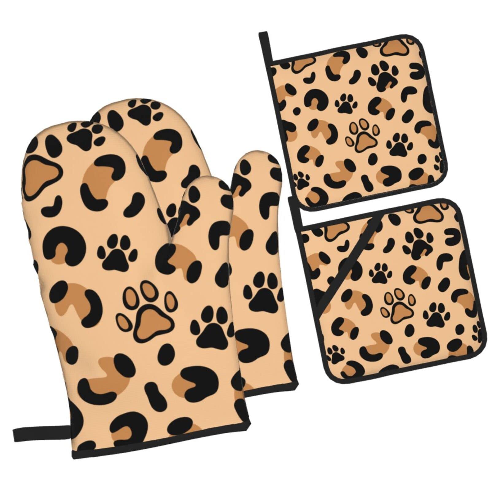 Camouflage Leopard Vector Oven Mitts and Pot Holders Sets, Christmas Oven Mitt Kitchen Heat Resistant Non-Slip Pot Holders Set for Cooking Baking BBQ