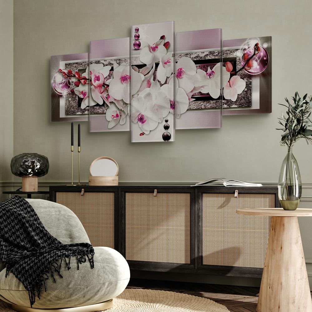B&D XXL - Leinwandbild Abstrakt Blumen, 225x112 cm, 5-teilig, Schlafzimmer | Hochwertige Leinwand, sofort aufhängbar, ideal fürs Wohn- oder Schlafzimmer, wasserfest und lichtecht, langlebig, stilvoll