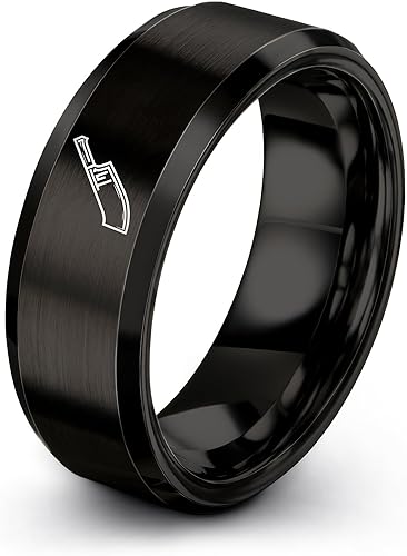 Anillo de cuchillo de carnicero, regalo para amigo de chef, aniversario, boda, bisel de cúpula plana, carburo de tungsteno, banda para hombres y