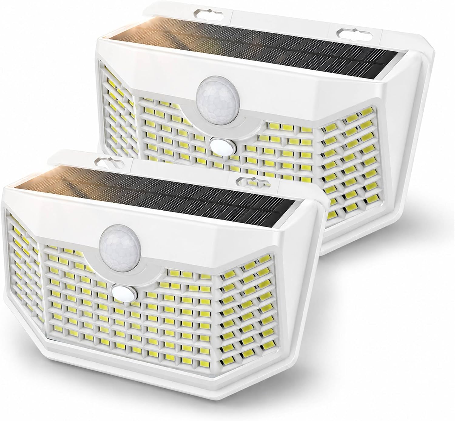 HMCITY 120 LED Solar Lights Outdoor with Motion Sensor, 2 Pack, White