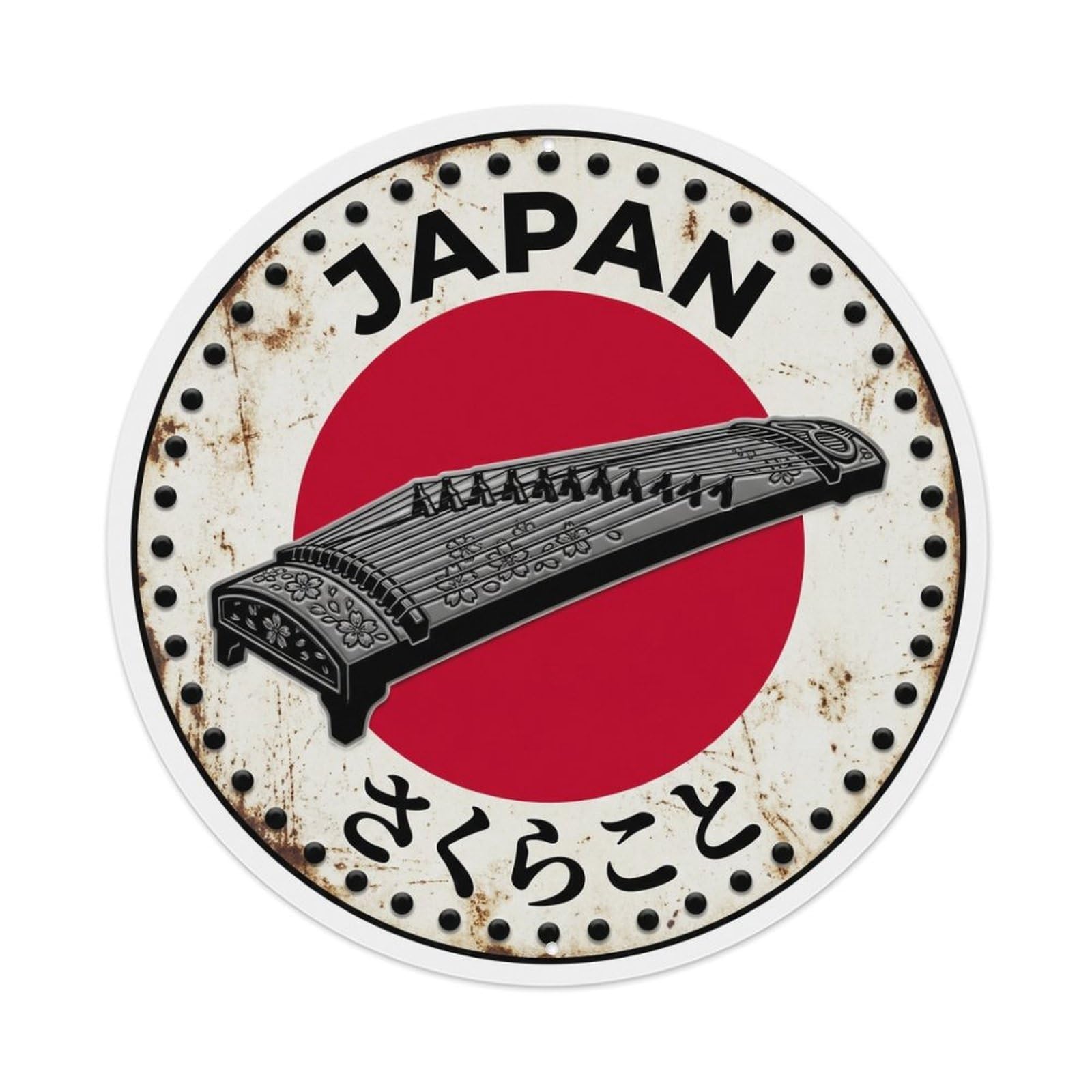Fqnyr Style Metal Tin Sign Cherry Koto Japan Sakura Harp Rustic