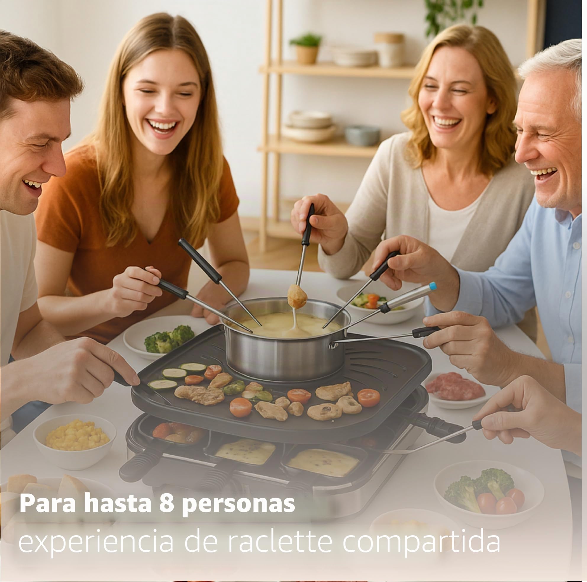 Set de fondue y raclette para 8 personas con sartenes y raspador - Inoxidable y regulable (Set de fondue)