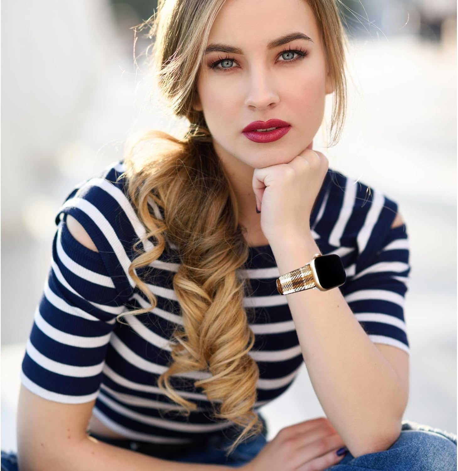 Leather Plush Bands Compatible with Apple Watch 38mm 40mm 41mm 42mm 44mm 45mm 46mm 49mm Women Men,Chic Luxury Designer Classic Plush Plaid Grain Wristband Strap for iWatch Ultra SE & Series 10/9/8/7/6/5/4/3/2/1 - Image 4