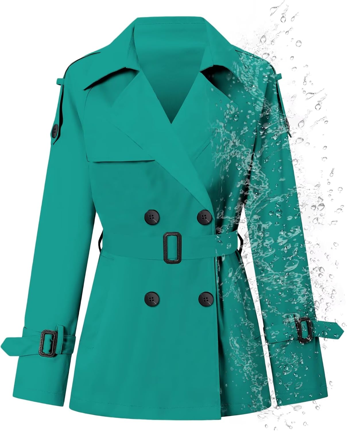 Betusline Women's Water-repellent Double Breasted Belted Short Trench Coat