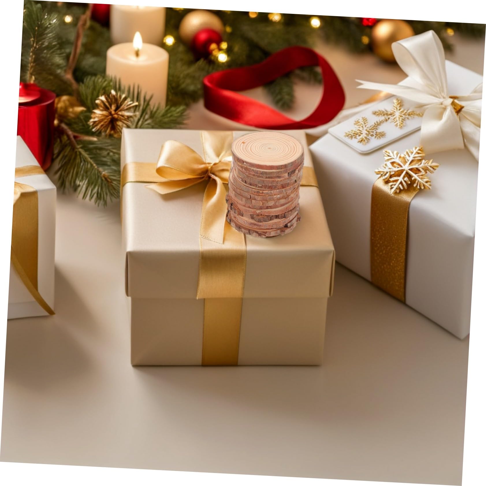 30 Stk. Teiliges Naturbelassene Kiefernholzscheiben Vielseitige Holzscheiben für DIY Basteln Handwerk Weihnachts Hochzeitsdekorationen mit Baumwoll Juteschnur