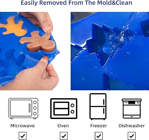 Vista 2 de IHOMECOOKER Juego de moldes de silicona para hornear de Navidad de gran tamaño, 4 piezas, árbol de Navidad, copos de nieve, muñeco de nieve, molde