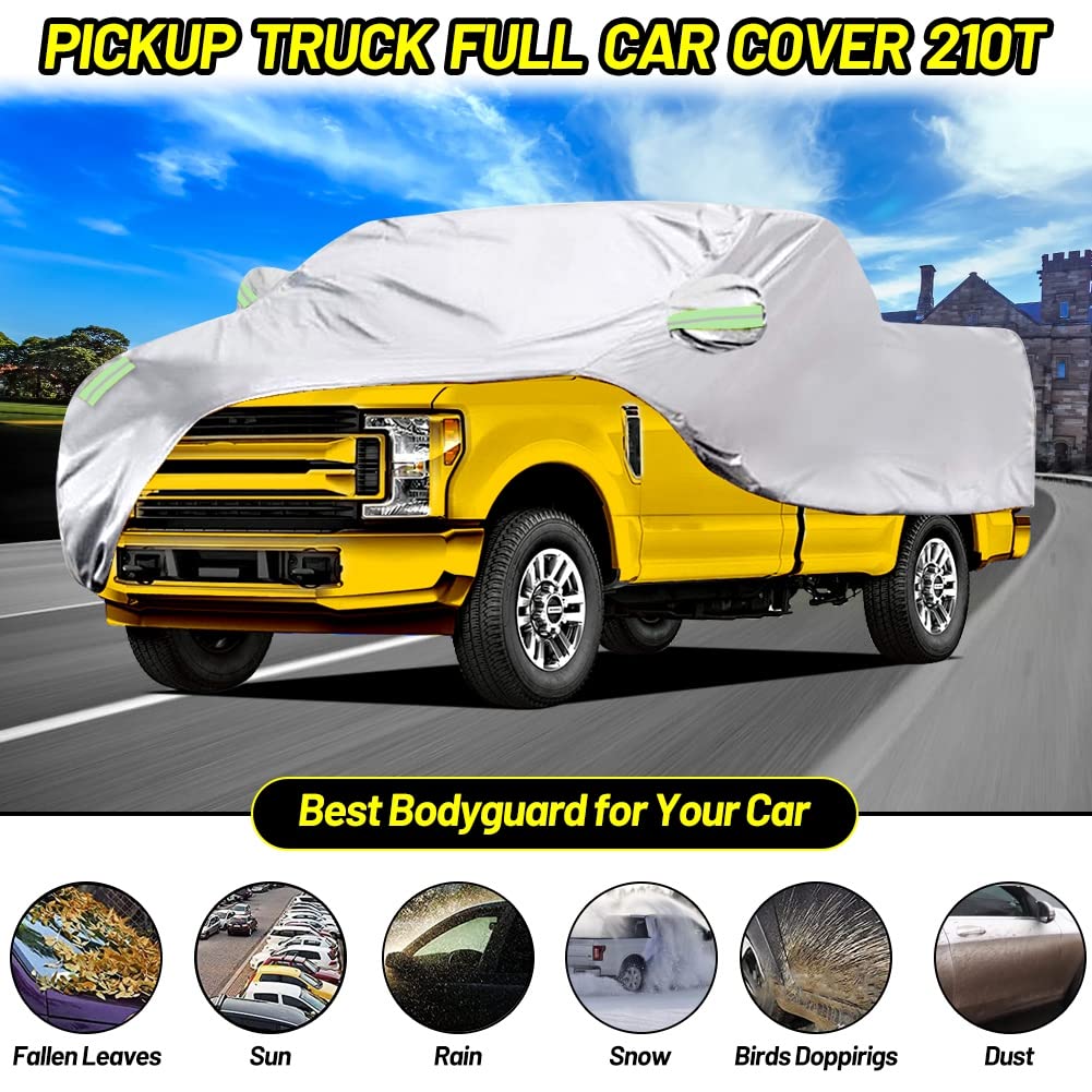 Blueshyhall Telo Copriauto Per Pickup 580x200 Cm Impermeabile - Cotone Alluminio 210T Con Cinghie Antivento E Strisce Riflettenti - 2