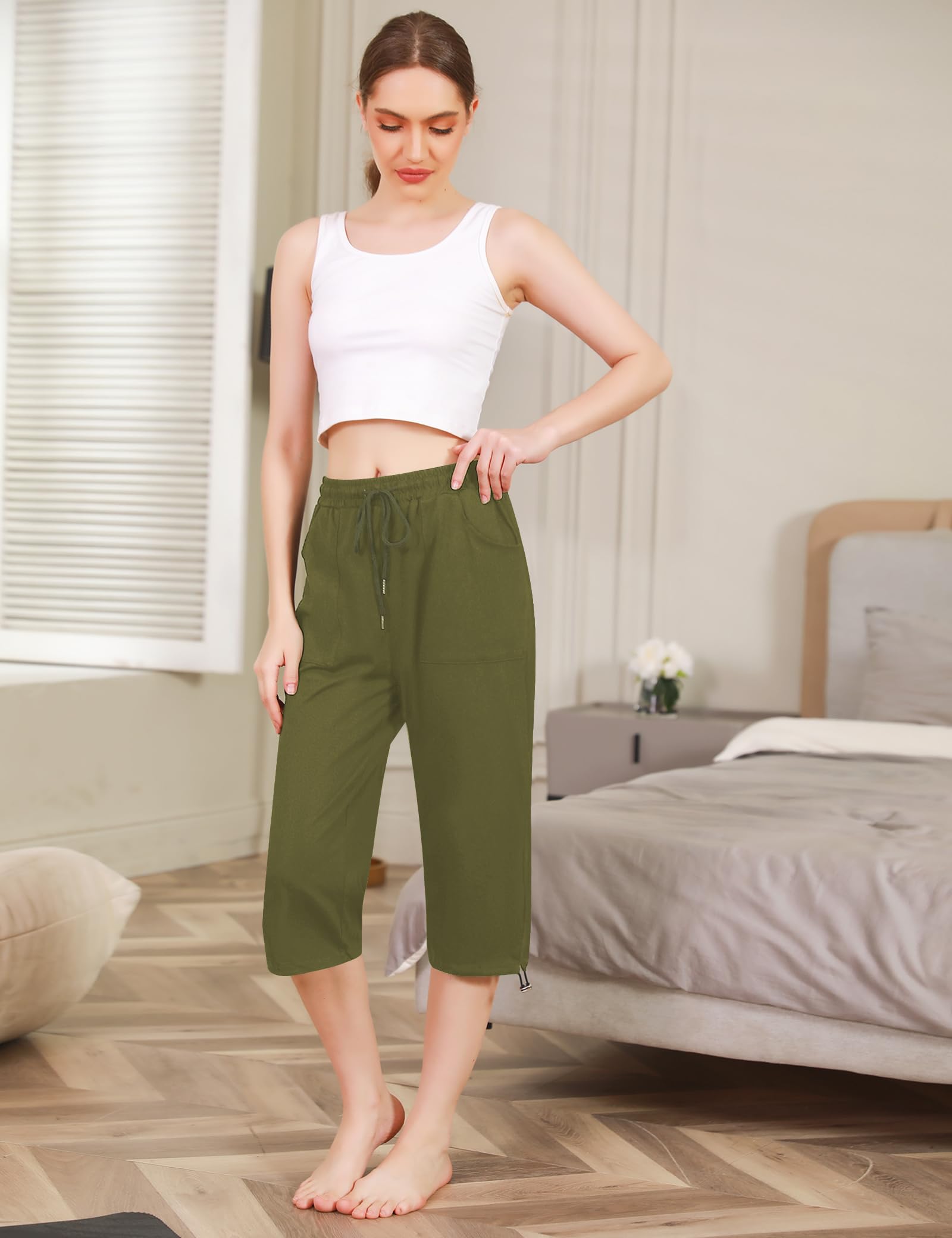 Totatuit Pantaloni Capri Donna Estivi Pantaloni Sportivi Donna Pantaloni 3/4 Donna Cotone Regolabile con Tasca Pantaloni Pinocchietto Cropped Estivi Donna Jogging Yoga Pinocchietti Donna