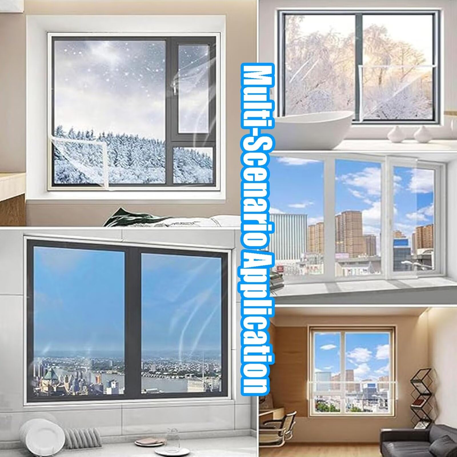 Fenster Isolierfolie 185x200cm Schwarz Thermo Isolier-Schutz-Vorhang,Winter-Fenster-Isolierset,Außen & Innen Kälteschutz Wärmeisolierung Fensterfolie