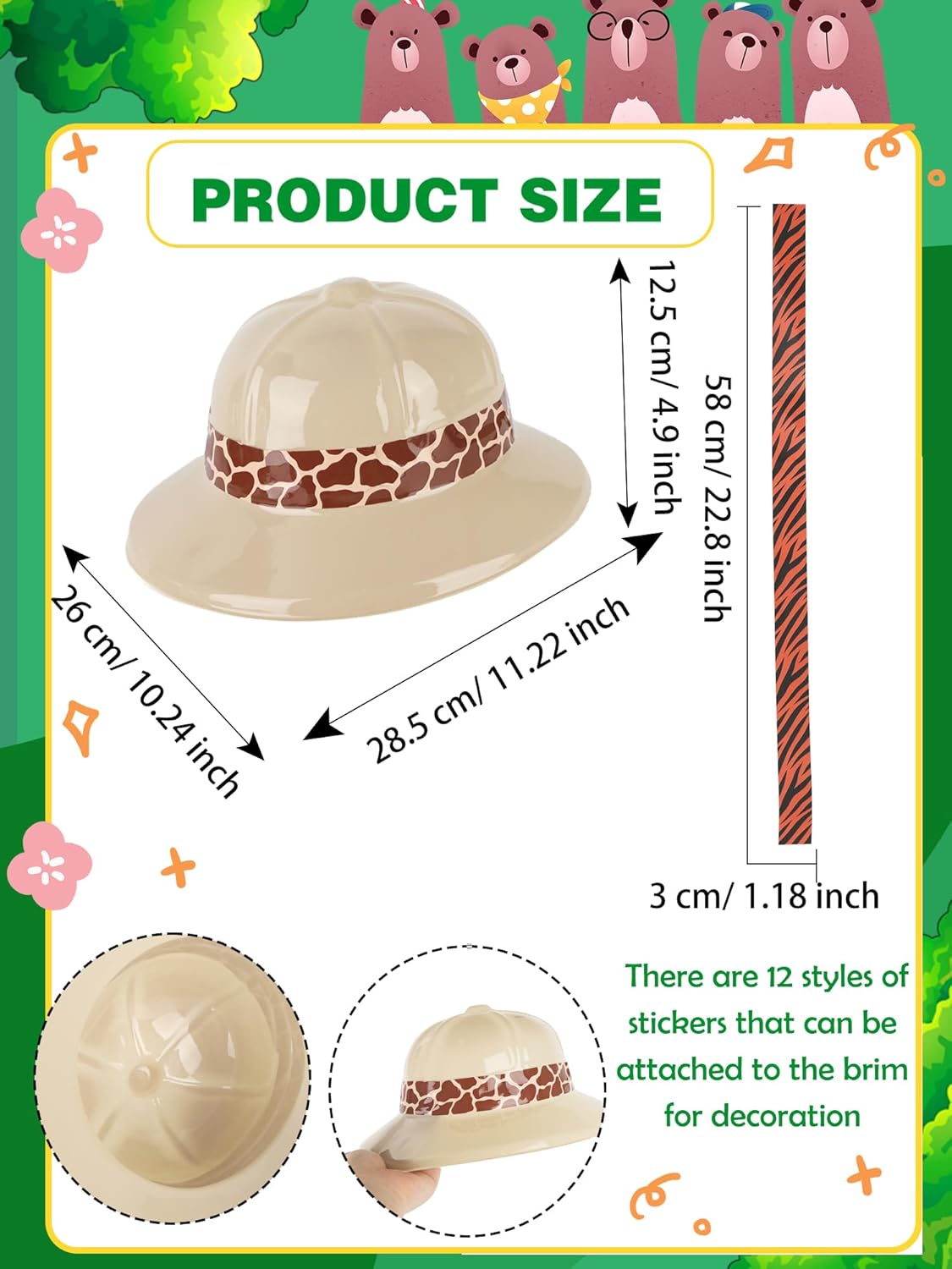 36 Sets Safari Party Hats Jungle Explorer Hats with Stickers Jungle Adventure Costume for Kids Party Favors