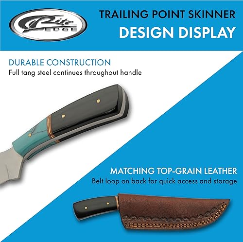 Miniatura 4 de SZCO Full Tang Trailing Point - Cuchillo cazador de 7 pulgadas, cuchillo de bolsillo azul y negro con hoja de acero inoxidable, mango de cuerno y