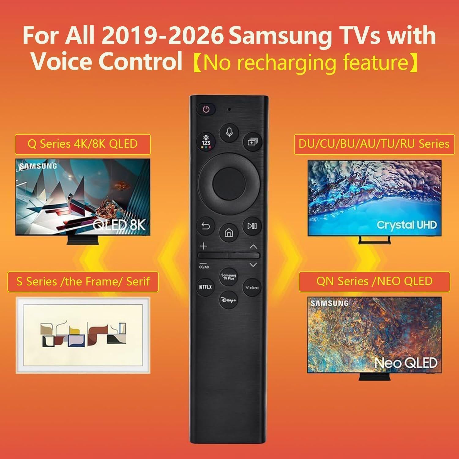 Repuesto para Control Remoto Samsung TV, para Todos los mandos a Distancia Samsung 2019-2026 para Smart TV con Control de Voz.