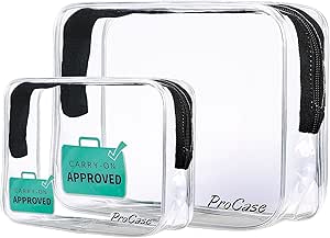 ProCase Clear Carry-On Travel Toiletry Bag, TSA Approved Airport Airline Compliant Quart Bag Zipper Pouch for Cosmetics, Containers, Men’s and Women's 3-1-1 Kit (Set of 2, Large + Small)