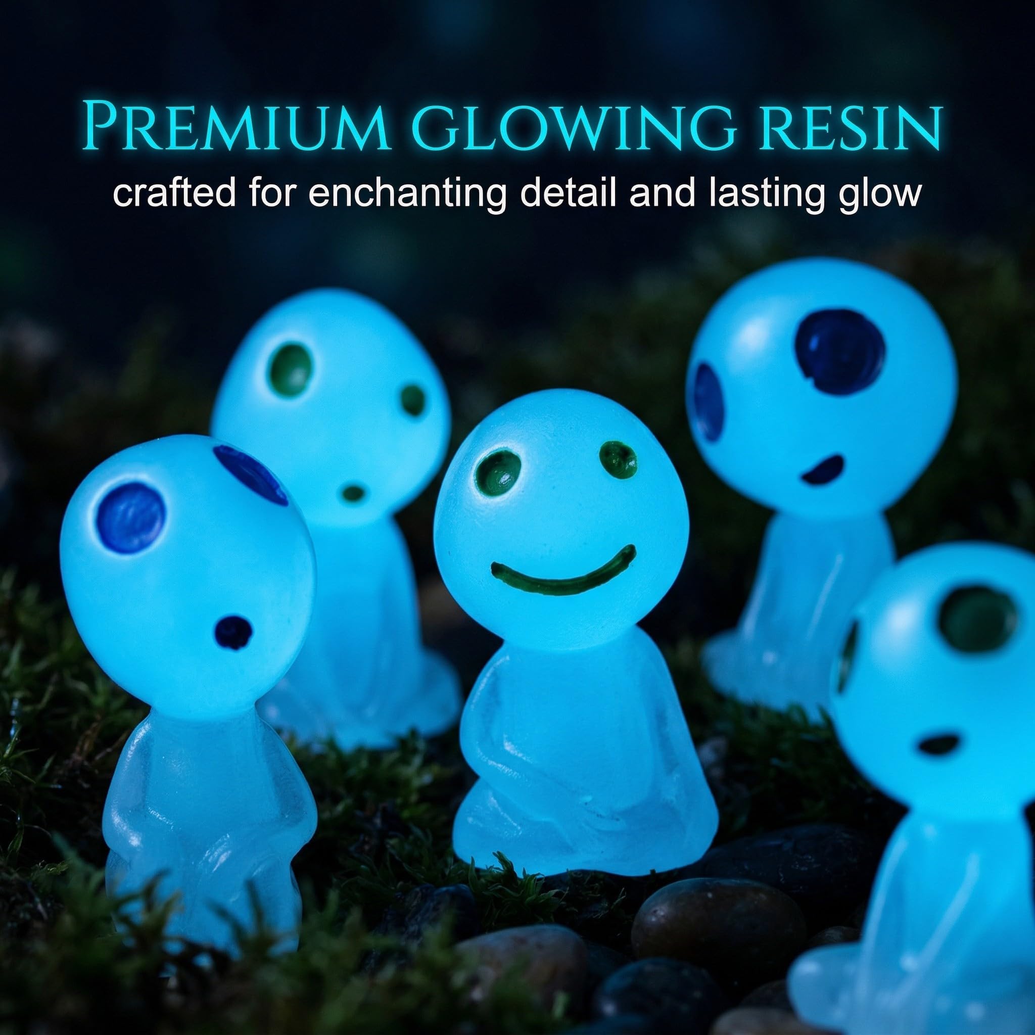 10 Pcs Halloween Mini Elfi Degli Alberi Fosforescenti, Elfi Degli Alberi Luminosi, Decorazioni da Giardino con Personaggi Princess Mononoke,Elfi Mononoke Resina per Prati,Accessori da Giardino