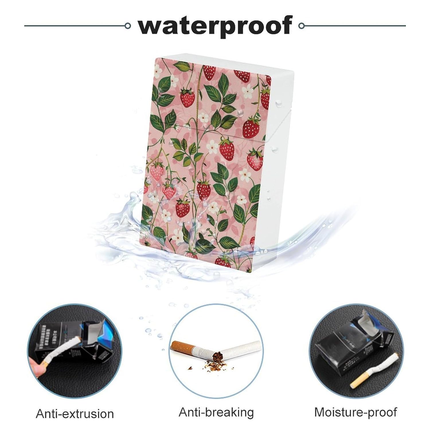 Waterproof Cigarette Case Large Capacity, Peach Strawberry Print image 3