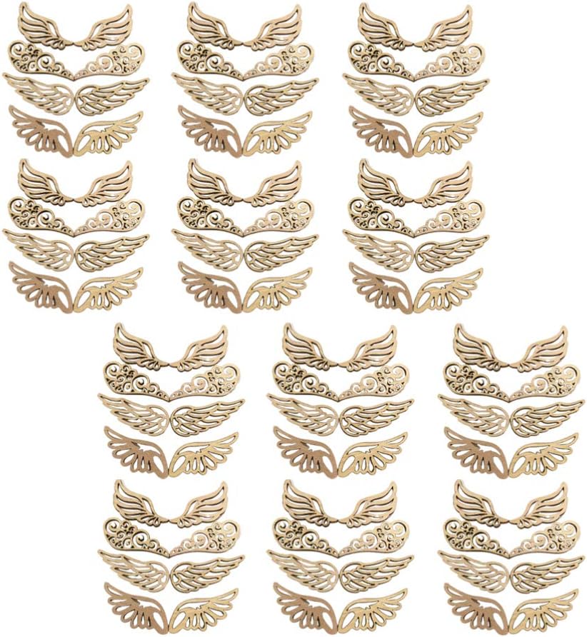 AmosfunWood Slices Angel Wings Cutouts Craft DIY Ornaments for Birthday Christams Crafts Accessories 80pcs