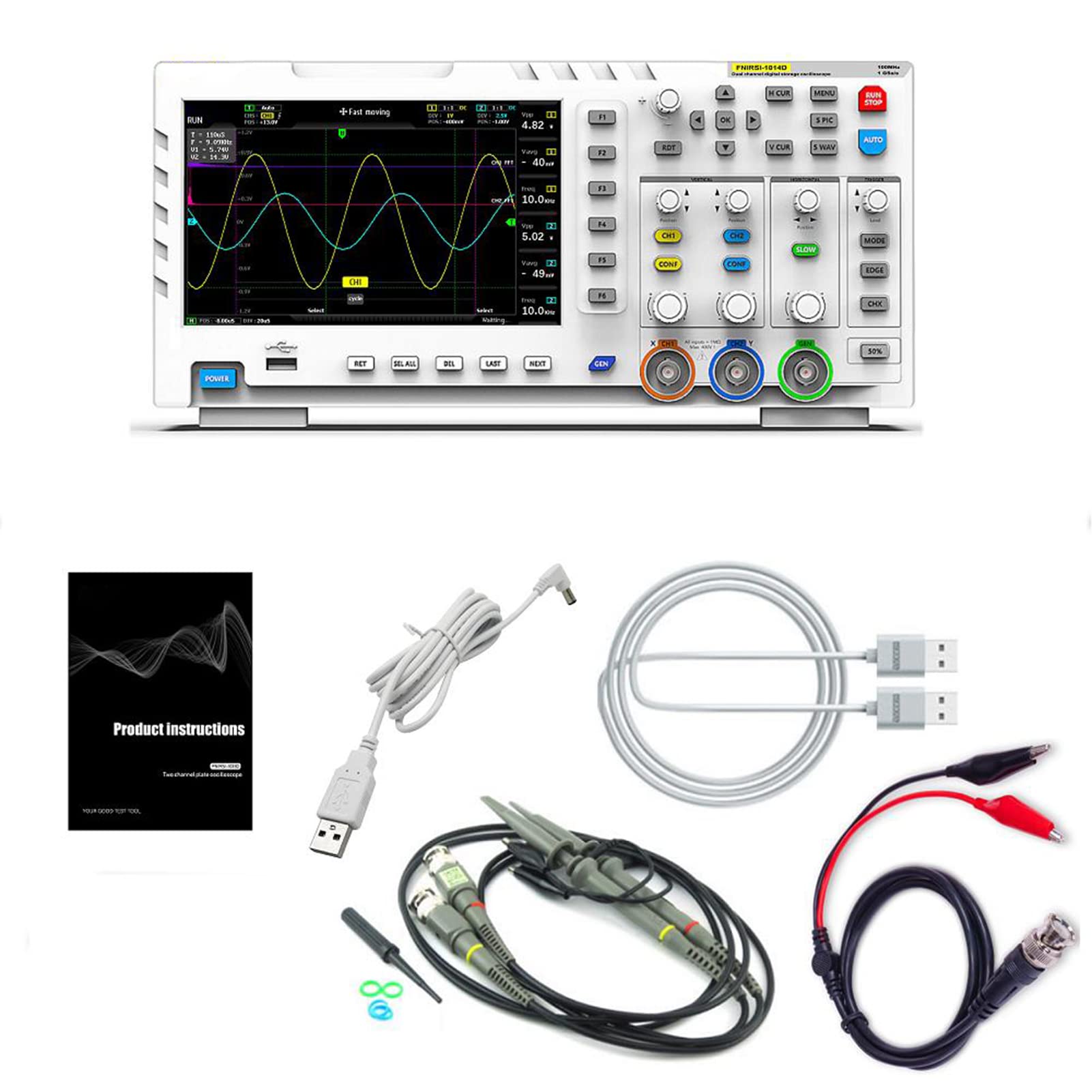 BuyWeek Digitales Oszilloskop, 2 in 1 Zwei Kanal Eingang Signalgenerator 100MHz 1GSa/s LCD Anzeige Digital Oszilloskop mit USB Schnittstelle