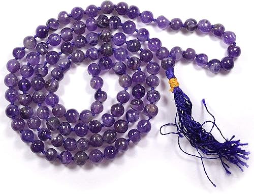 Jaipur Gems Mart Collar de amatista natural AAA 108 Mala | Collar Mala con cuentas de oración 108 | Pulsera Mala anudada a mano | Japa Mala |