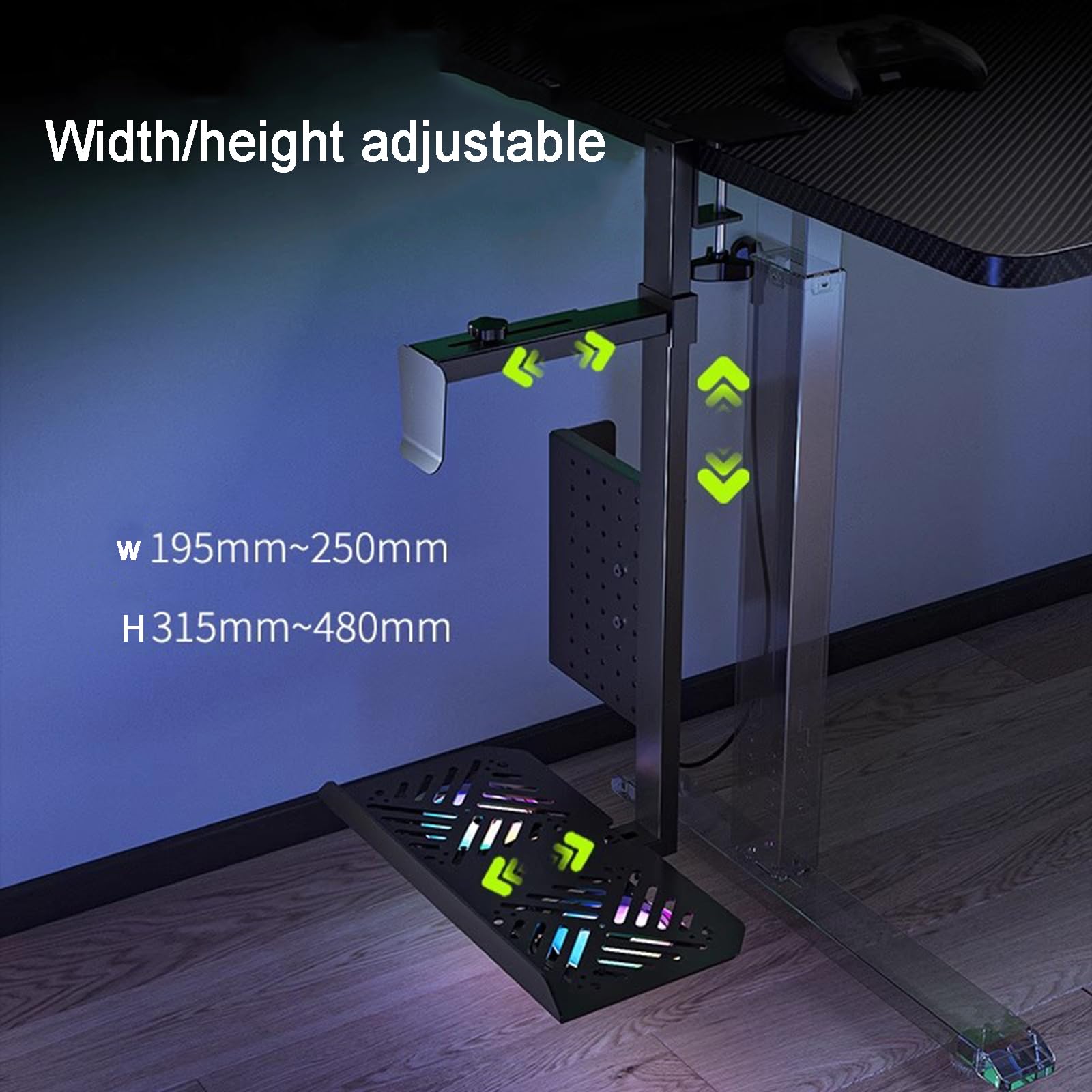 Supporto regolabile sotto scrivania PC, supporto per computer con ventole di raffreddamento, supporta fino a 15 kg, altezza e larghezza regolabili, si adatta alla maggior parte delle torri di computer