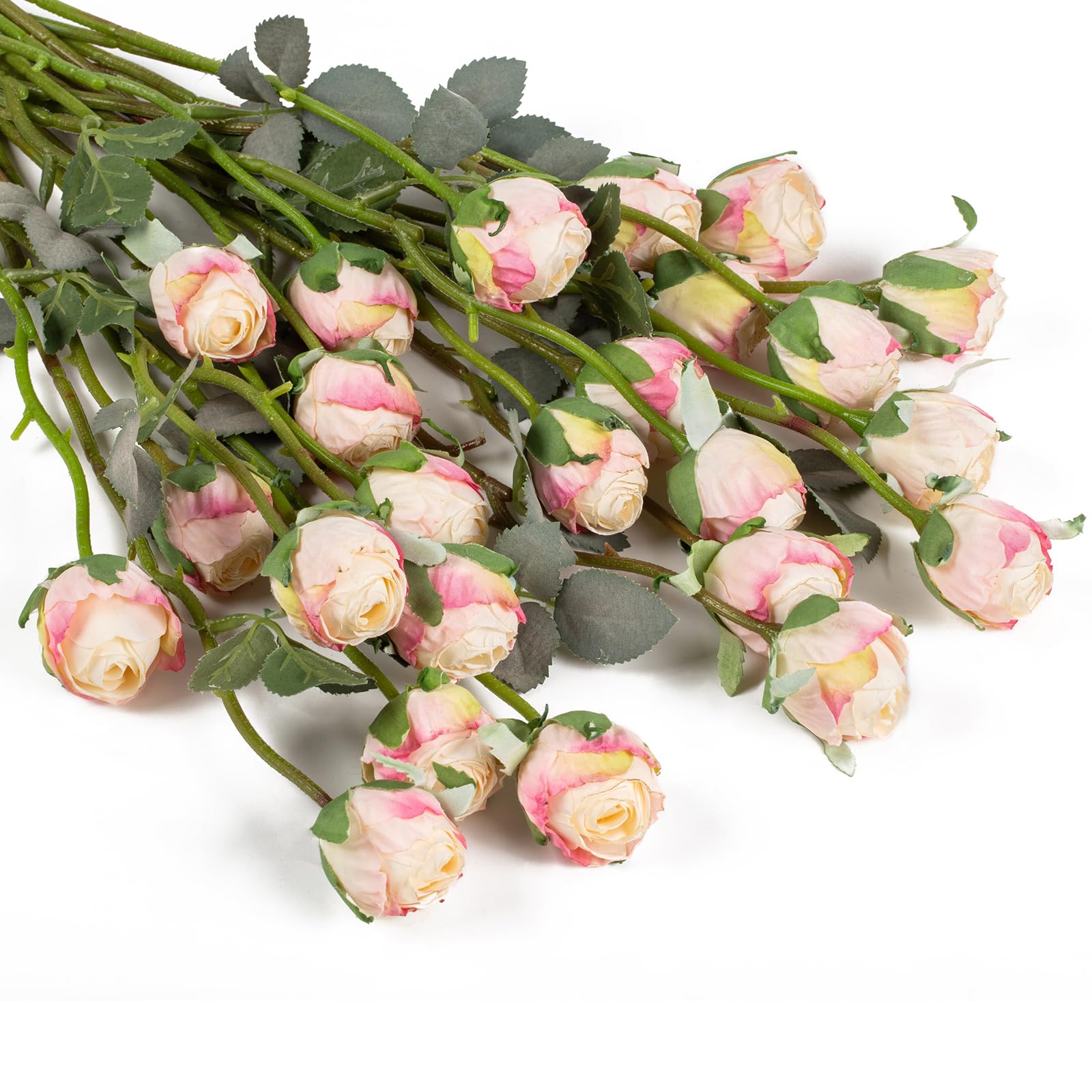 DuHouse 24pcs Artificial Vintage Roses Fake Silk Rose Flowers with Long Stem for DIY Bouquets Wedding Centerpiece Party Home Kitchen Decoration(Cream Pink)