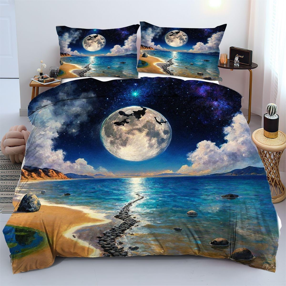Parures de lit 240x260 cm lune blanche housse de couette microfibre légère chambre