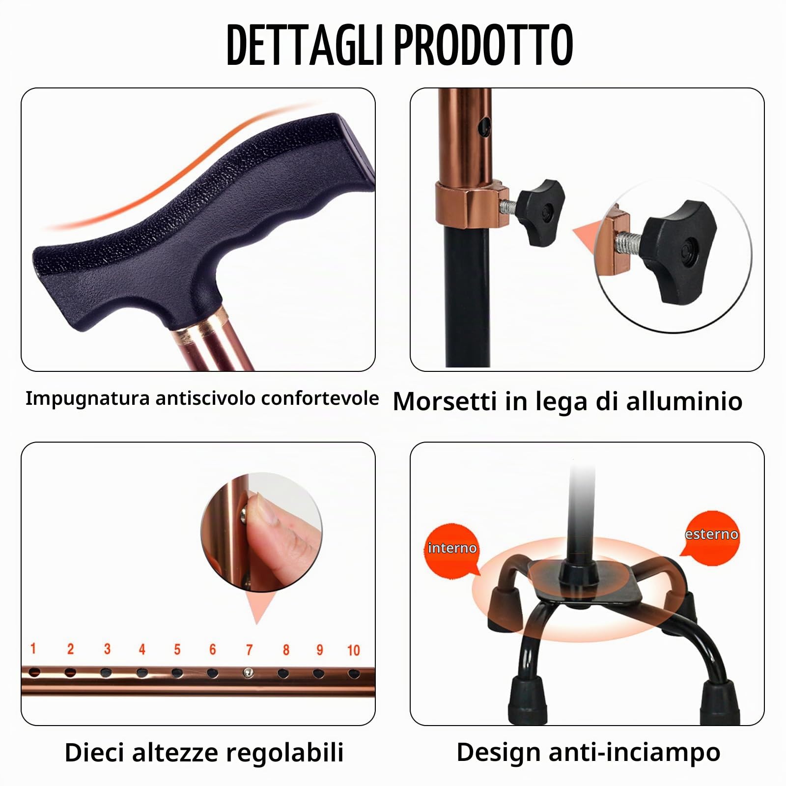 Bastone Passeggio, Stampelle Ausilio Per Deambulazione Anziani, Ausilio Per Sedersi Ad Altezza Regolabile Supporto Bastone Da Passeggio Quattro Piedi Ausilio Per Stare In Piedi 62 A 85cm