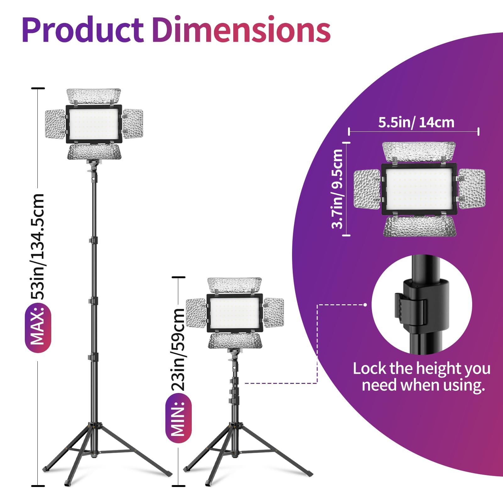 EMART Illuminazione a LED per fotografia, luci da studio con treppiede regolabile da 134,6 cm e 9 filtri colorati, 4 deflettori per registrazione video, streaming di giochi, YouTube, 2 confezioni
