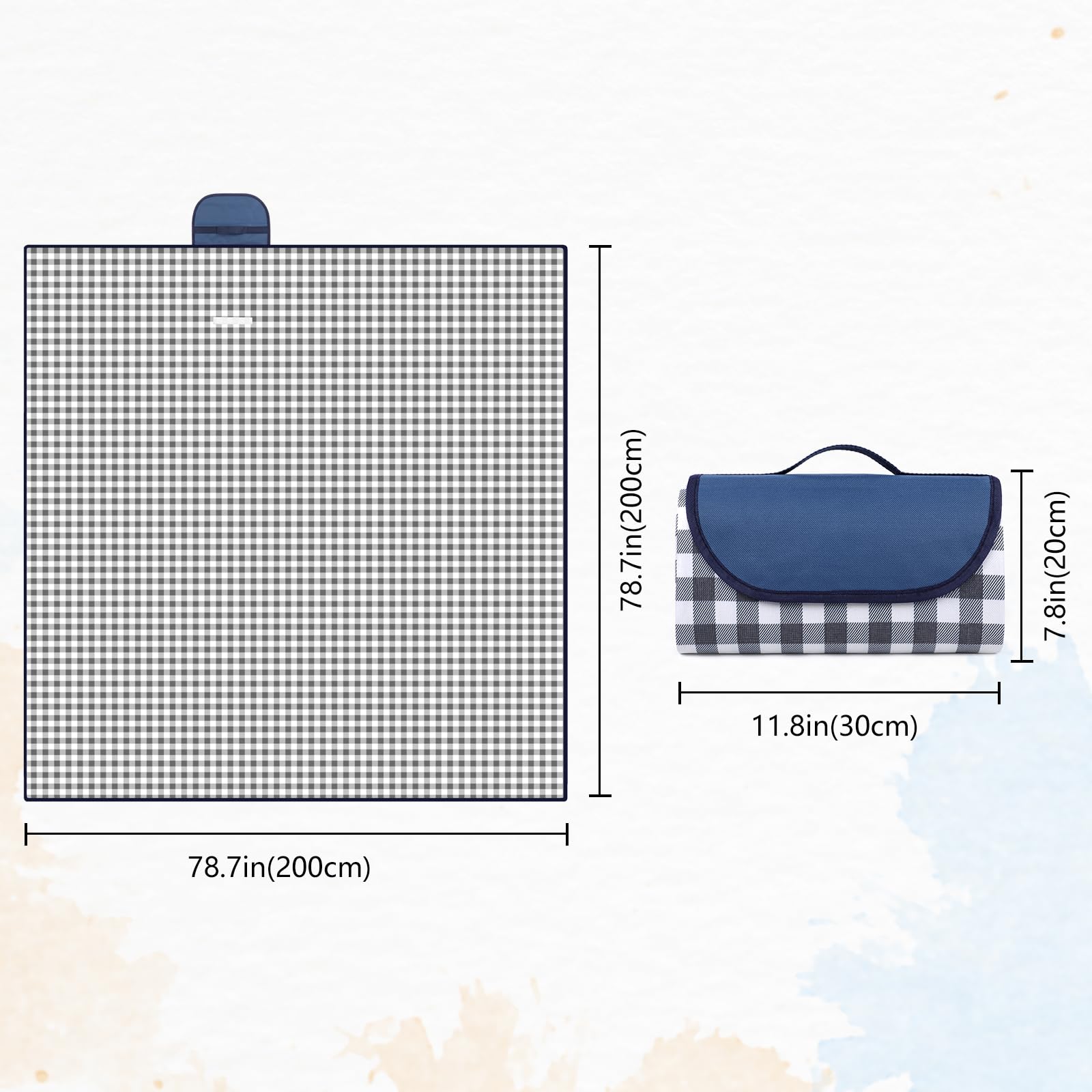 Larkumio Coperta Picnic Impermeabile Telo Pic Nic Grande 200x200 CM, Picnic Blanket Portatile con Maniglia Tappetino da Picnic Multiuso per Campeggio Escursionismo Parco Spiaggia, Blu Navy