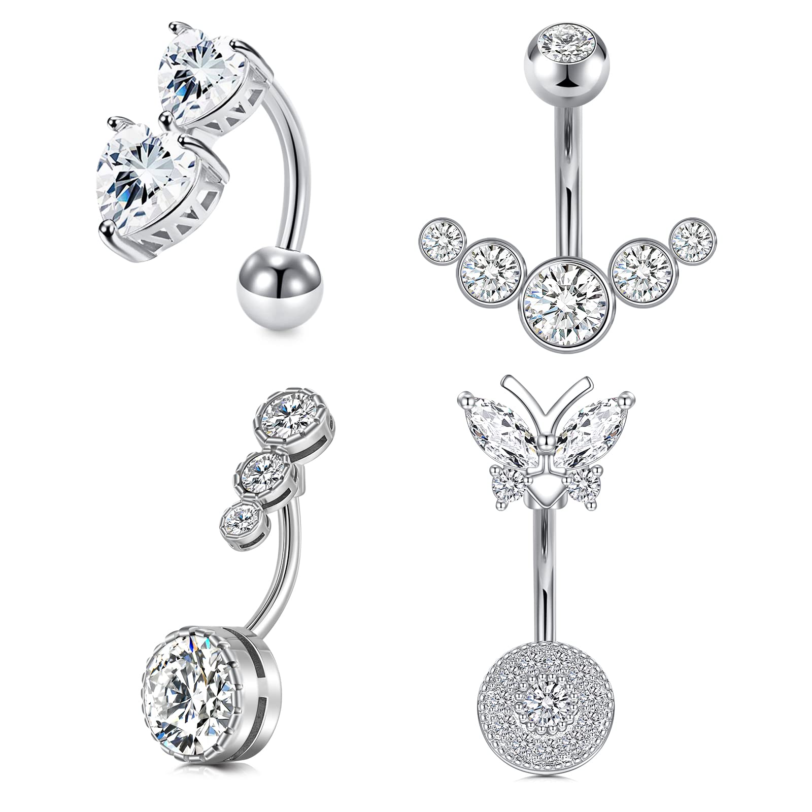 WillTen14G Piercing Ombligo Acero Quirurgico Diamante Perla Corazón Joyería Piercing del Cuerpo Mujer Hombre