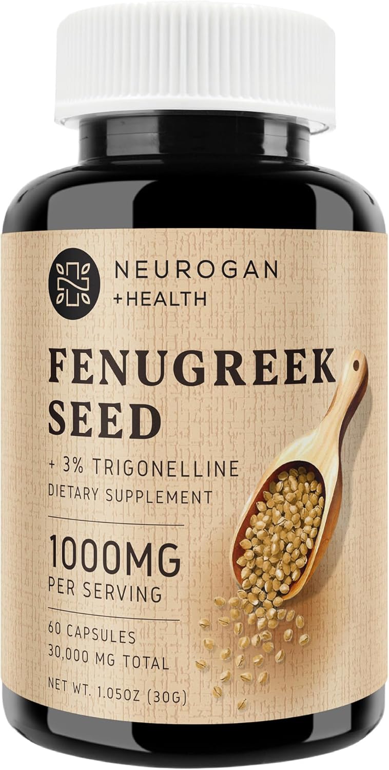 Neurogan Fenugreek Capsules - 1000 MG Per Serving, 60 Ct - Fenugreek Seed + 3% Trigonelline Capsules - Digestive Comfort & Wellness Seeds Extract Supplements for Men & Women