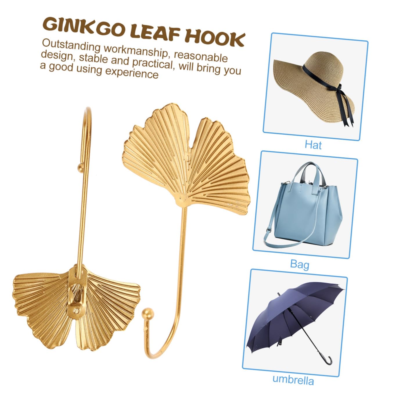LABRIMP 6 Piezas Ginkgo biloba gancho ganchos para perchero ganchos para colgar puertas ganchos pared enganches pared gancho para pared ganchos adhesivos transparentes planchar Golden
