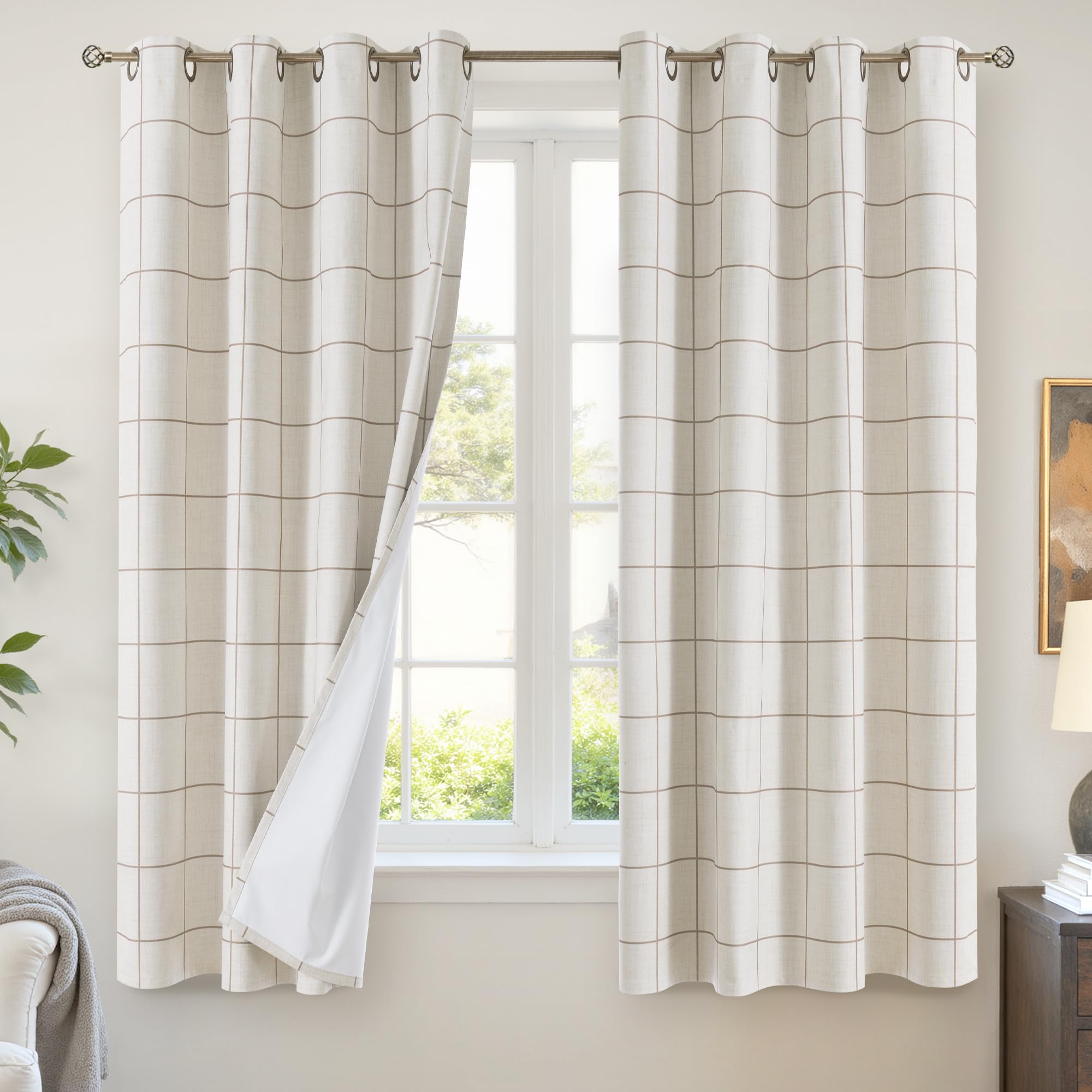 Photo 1 of Lajode Plaid Blackout Curtains - 52x63 Inch, 2 Panels, Brown