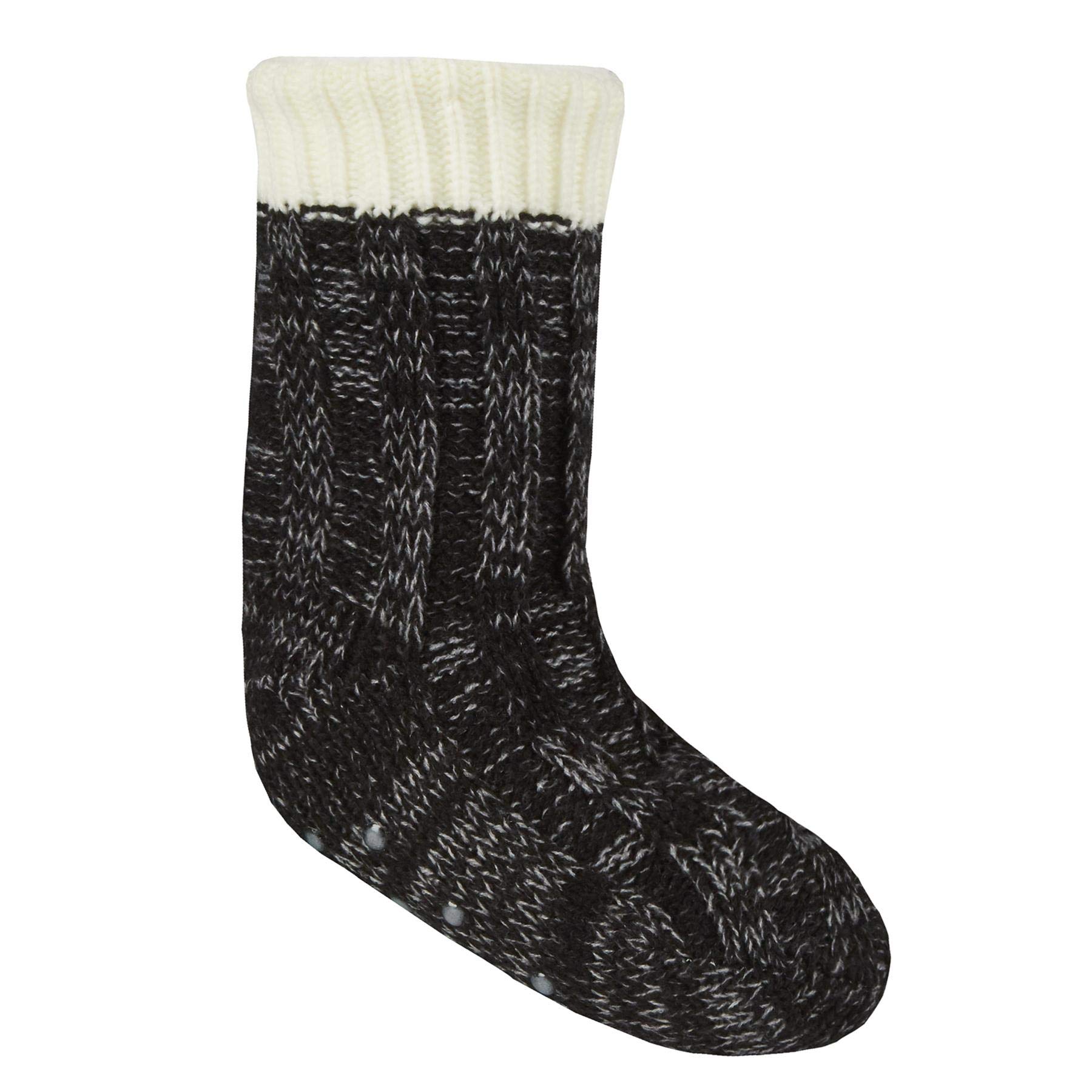 Sock Stack Boys Black Childrens Chunky Lounge Gripper Socks Kids Non Slip Slipper Warm Winter Thermal Sock With Sherpa Lining, 12-3