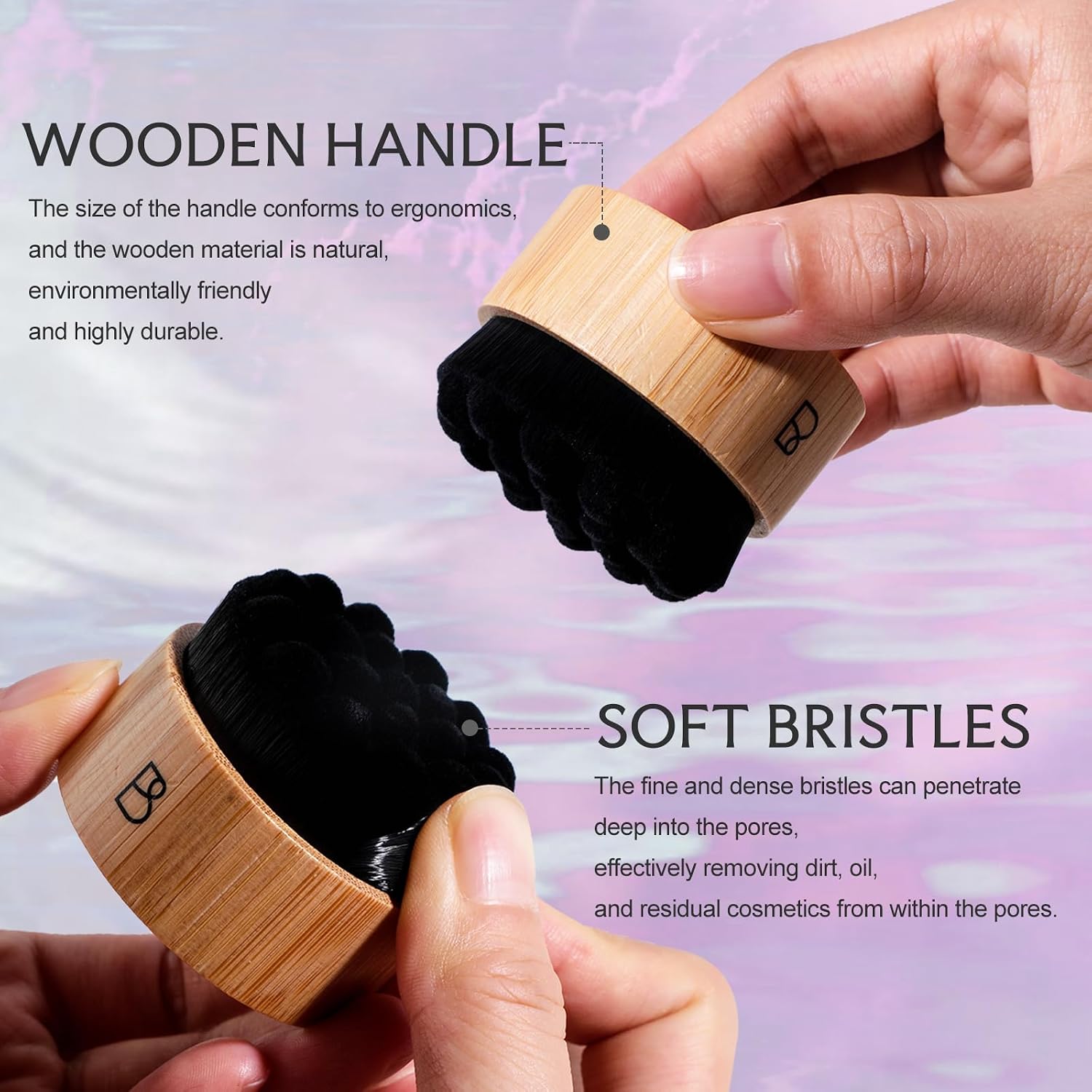 BS-MALL Silicone Facial Cleansing Brush Kit – Bamboo Face Scrub Brush with Silicone Storage Bag for Deep Cleaning, Exfoliation & Pore Cleansing – Travel-Friendly Sensitive Skin Care Tool