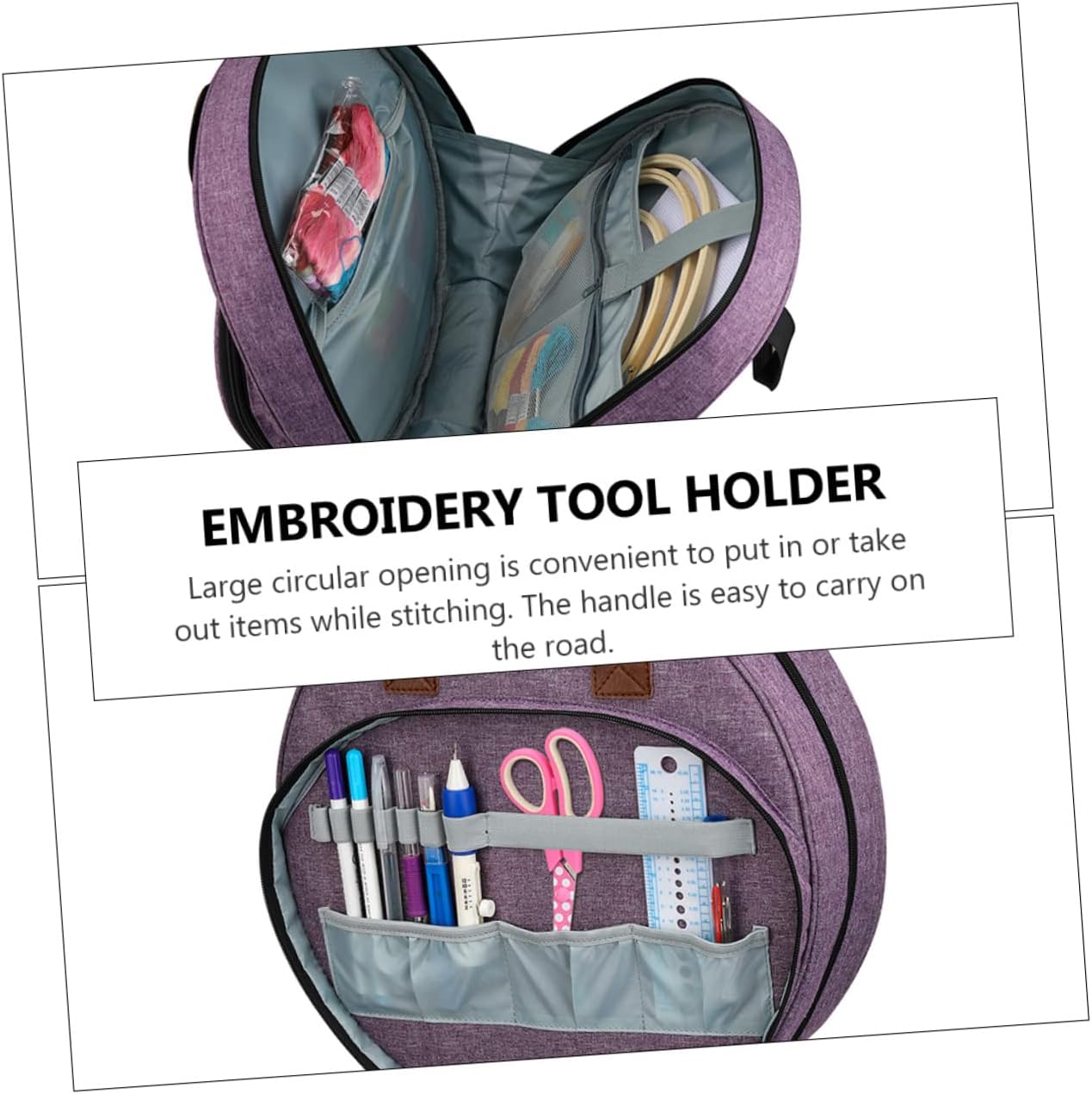 OHPHCALL 1 PC Multifunctional Embroidery Project Tote Bag Large Opening Craft Tool Storage Carrier with Handle for Easy Travel for Cross Stitch and Embroidery Supplies