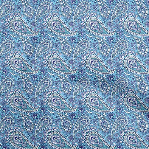 oneOone Viscose Jersey Light Blue Fabric Paisleys Dress Material Fabric Print Fabric By The Yard 60 Inch Wide