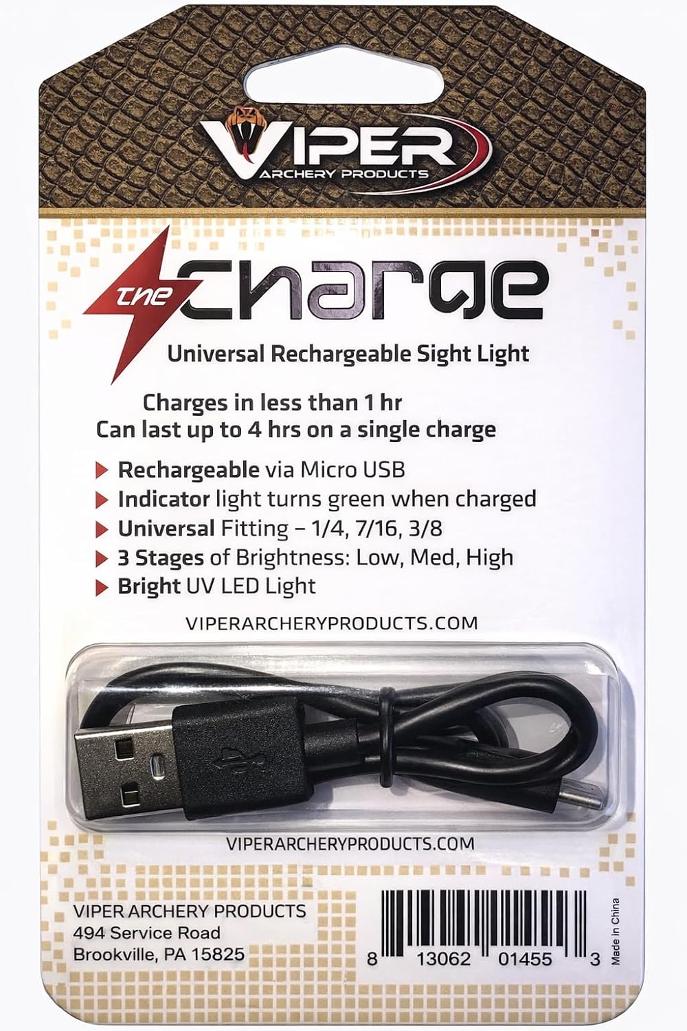 Viper Archery - The Charge - Rechargeable Bow Sight Light | Built-in 15-Min Auto-Off Timer + Micro USB Charging | Universal Fit, 3 Brightness Levels, Waterproof