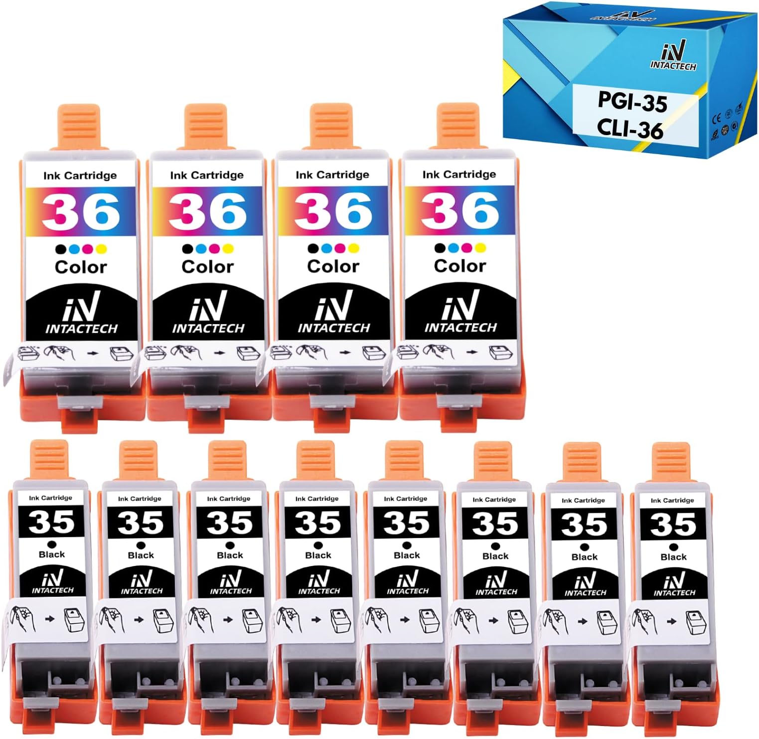 PGI-35 CLI-36 Ink Cartridge Replacement for Canon 35 36, Compatible with Pixma iP110 iP100 TR150 TR160 mini260 mini320 Printers (12-Pack: 8X PGI-35 Black, 4X CLI-36 Color)