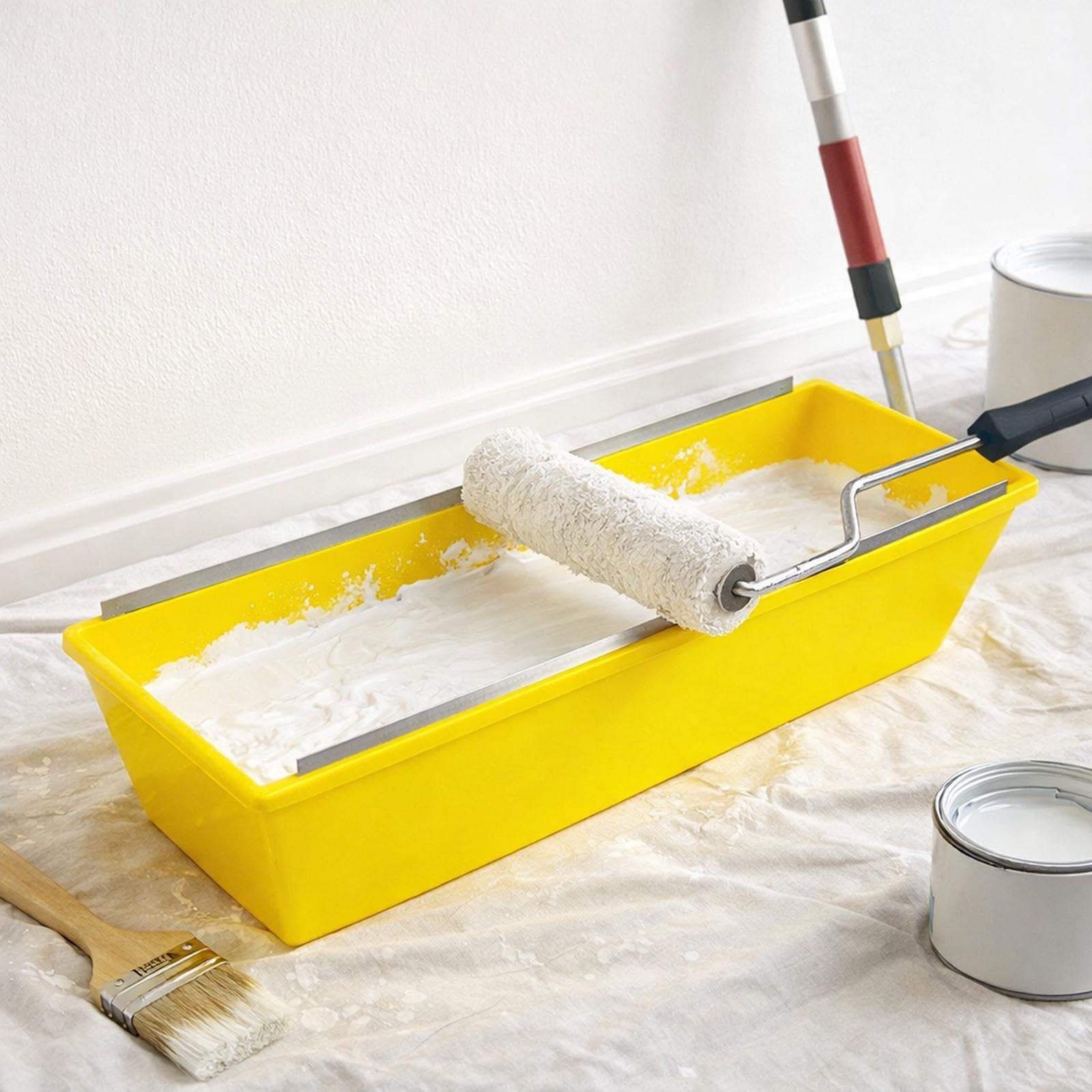Fenteer Bac à enduit de 35,5 cm (14 pouces) - Grande capacité - Nettoyage facile - Haute résistance - Bac à peinture pour cloisons sèches, Jaune