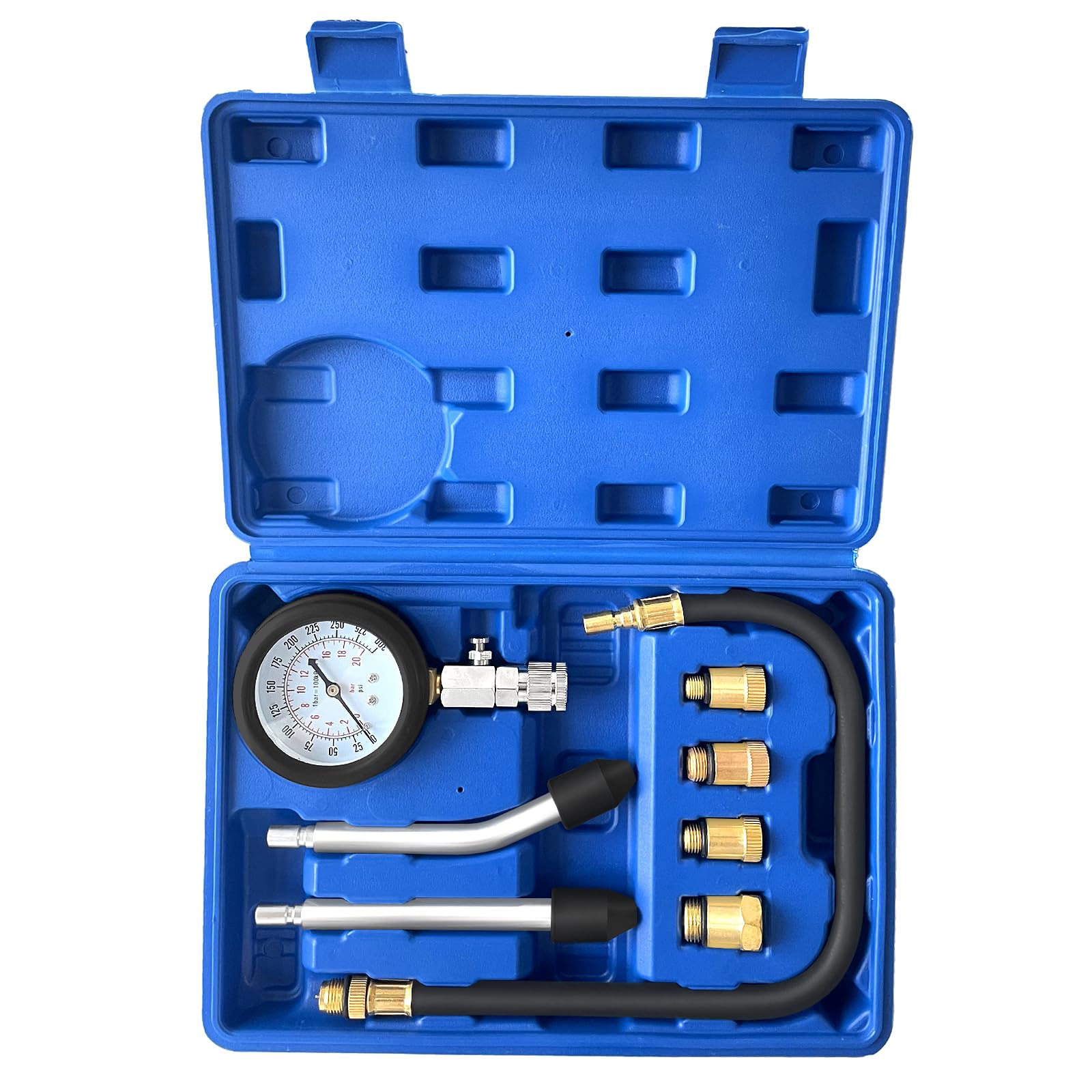 Testeur de Compression de Cylindre de Moteur Essence Diesel, Testeur de Pression d'huile de Cylindre, 0-300 PSI / 0-20 Bar avec 4 Adaptateurs