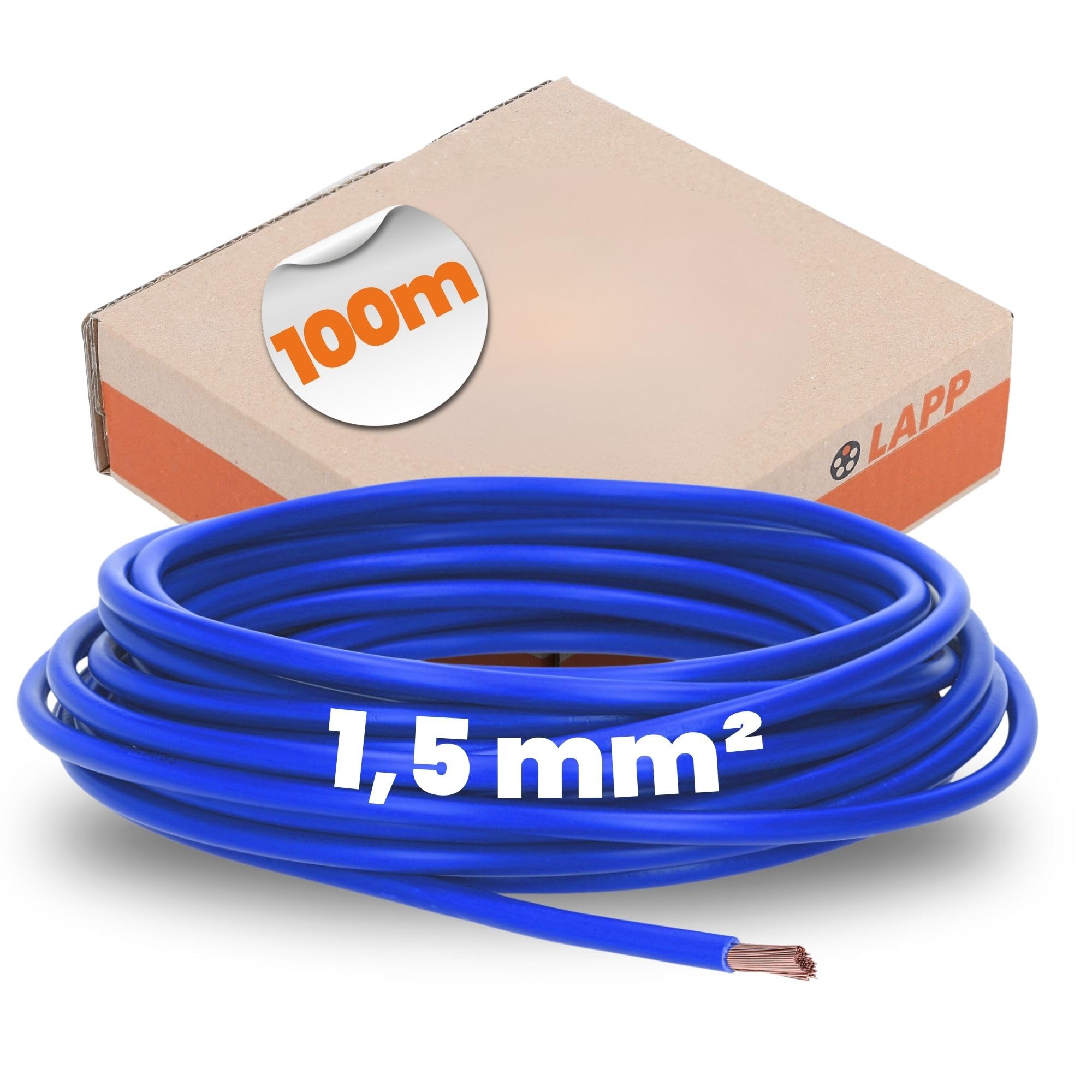 Lapp 4520141 Cavo Singolo H07V-K 1,5 mm², Filo in PVC da 100 m, Blu Scuro | Conduttore in rame flessibile classe 5, isolamento ignifugo per cablaggio quadri elettrici e sistemi di illuminazione