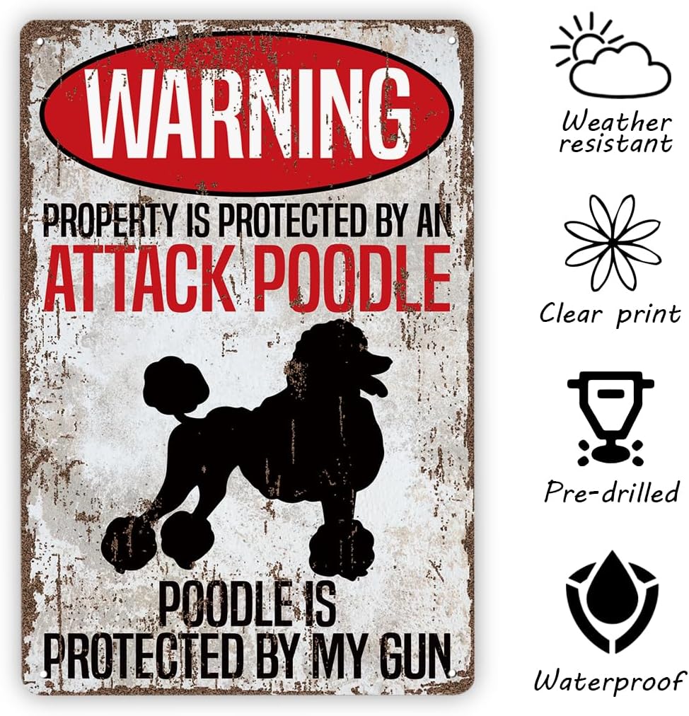 Vintage Metal Tin Signs, Funny Metal Beware of Dog Signs, Beware of Poodle Sign, Gift for Poodle Lovers, Courtyard Porch Decor, Funny Yard Sign, Aluminum Pet Decor, 11.8 * 7.9Inch image 3
