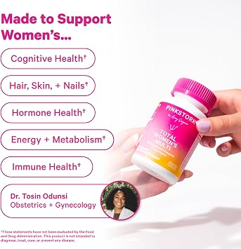 Pink Stork Total Women's Multivitamin - 19 Essential Vitamins for Women & Nutrients Energy, Metabolism, Hormone, Immune & Mood Support B6, B12, Biotin, Iron & Zinc 30 Capsules