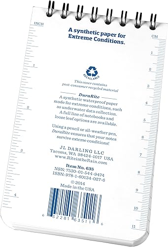 Miniatura 4 de Rite In The Rain Cuaderno de espiral superior impermeable (DURARITE), 3.0 in x 5.0 in, cubierta blanca, patrón universal (No. 635)