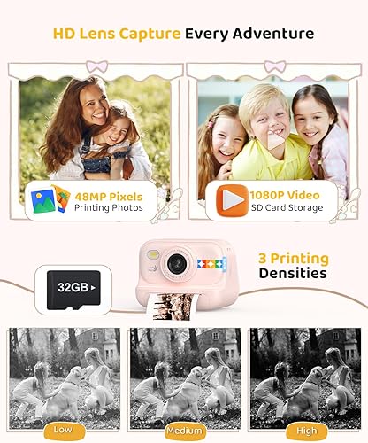Miniatura 6 de Cámara de impresión instantánea a color para niños - Cámara para niños con papel fotográfico de 5 colores, video de 48 MP y 1080P, 21 marcos