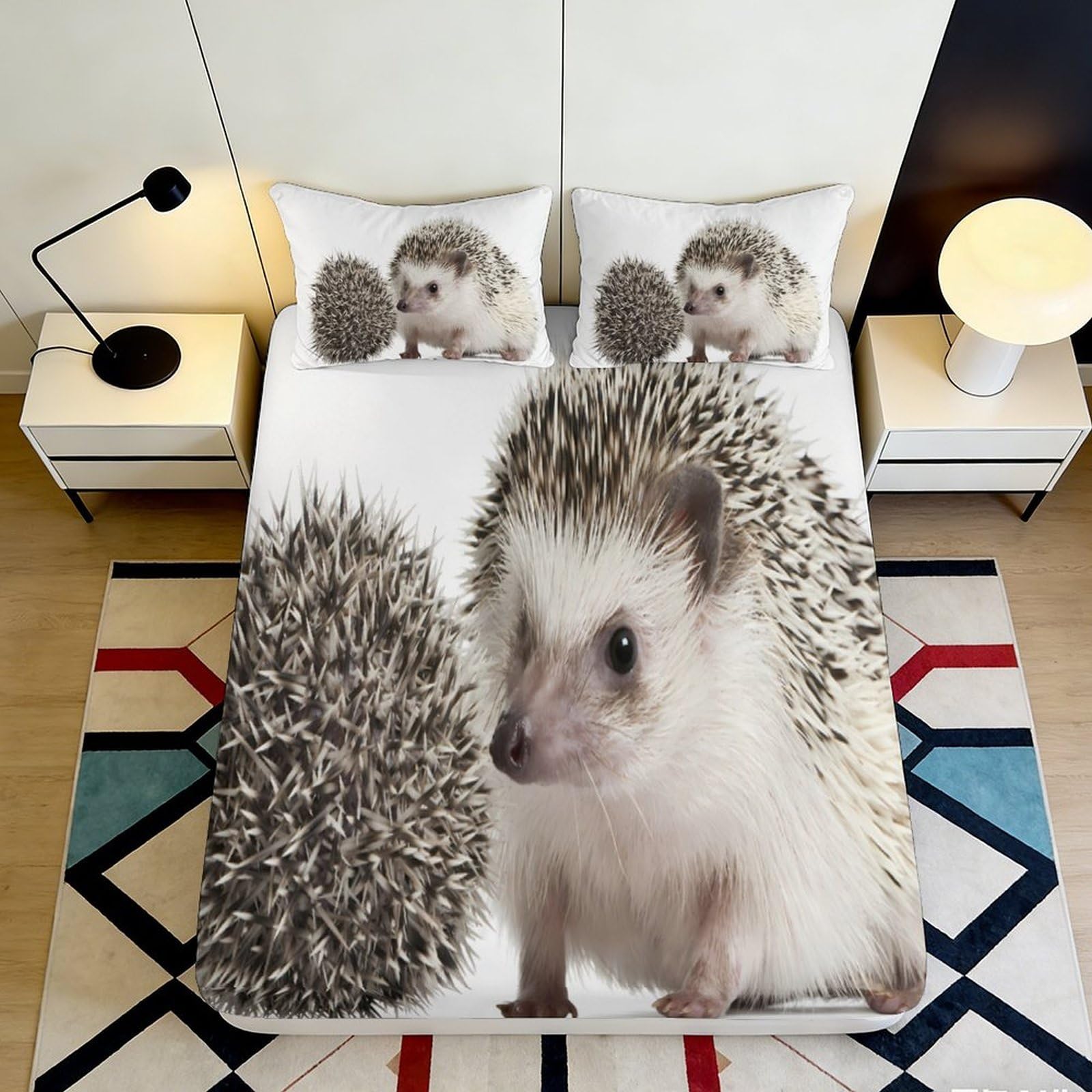 3D Printed Hedgehog Animal Pattern Fitted Sheet Microfiber Soft Mattress Cover for Bedroom Dorm Room Mattress Protection 160x200x25cm